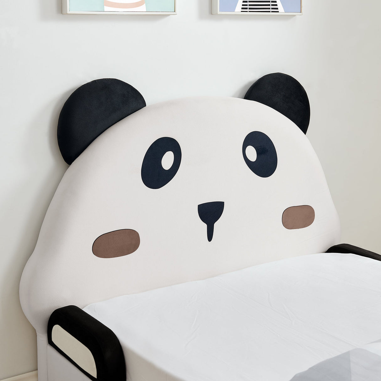 Twin Size Cute Panda-Shaped Kids Bed with Velvet Fabric