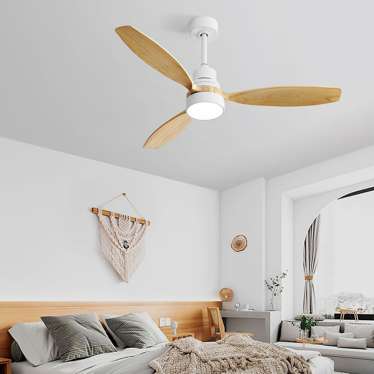 Indoor Ceiling Fan With Dimmable LED Light, 6-Speed Remote Control, LED DC Motor, Reversible Blades