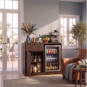 K&K 39.4" Coffee Bar Cabinet with Fridge Space