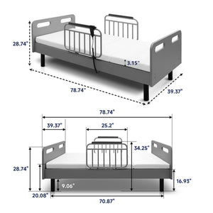 Electric Adjustable Hospital Bed For Home Use With Wired Remote Control, Memory Foam Mattress - Gray / White