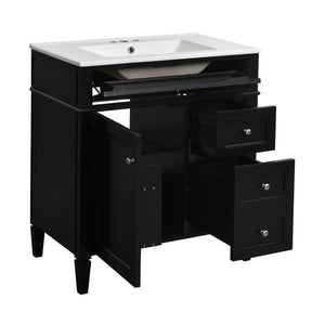 Bathroom Vanity With Top Sink, 2 Doors And 3 Drawers, Freestanding Set With Mirror Cabinet