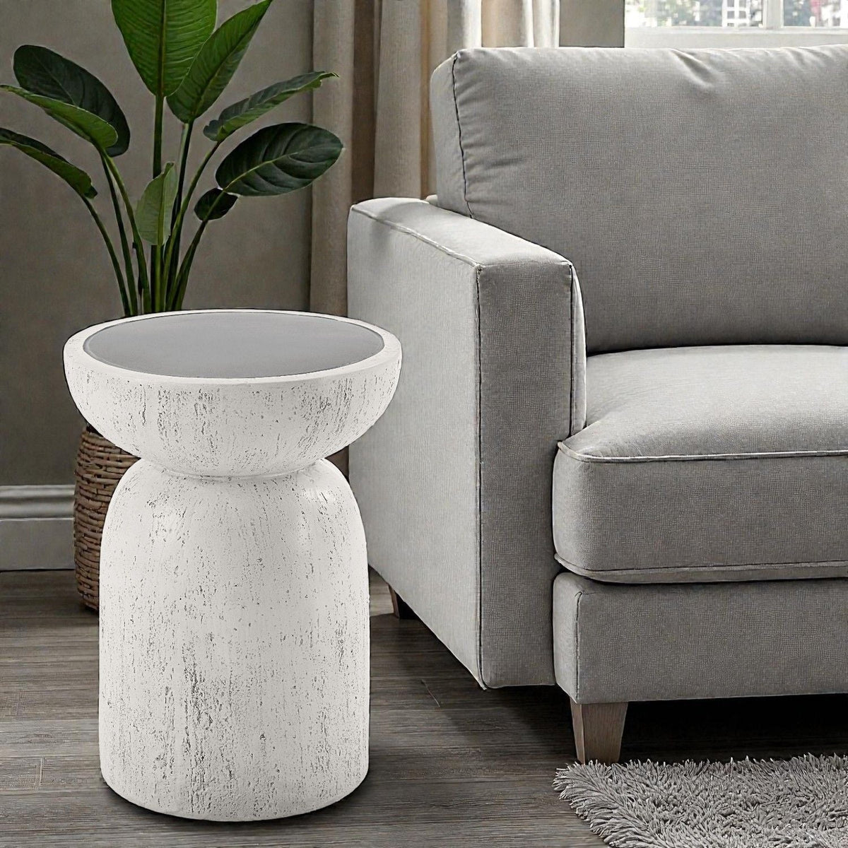 Dylana - Natural Fiber Concrete Accent Table - Gray