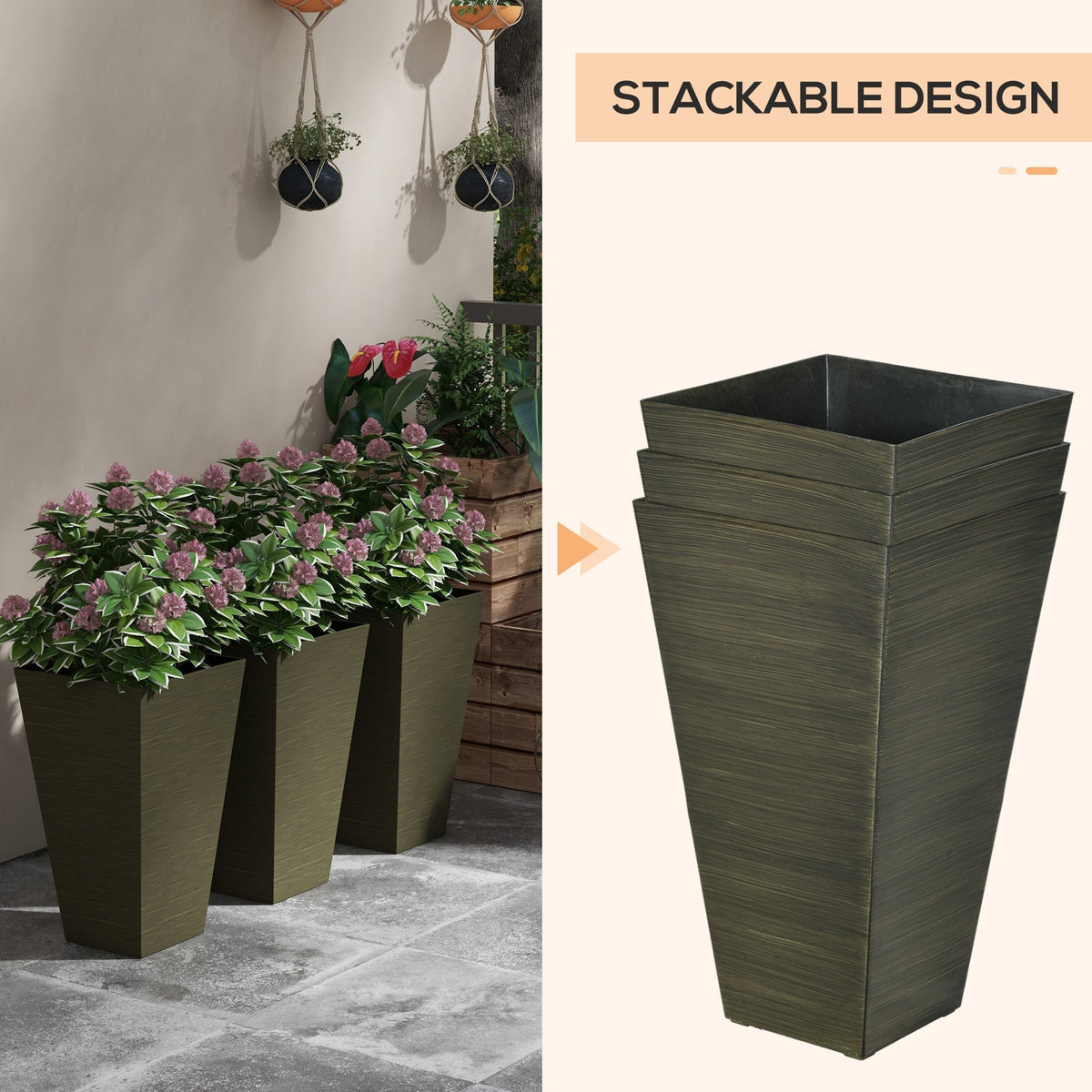 Outsunny 28" Tall Outdoor Planters, Set of 3