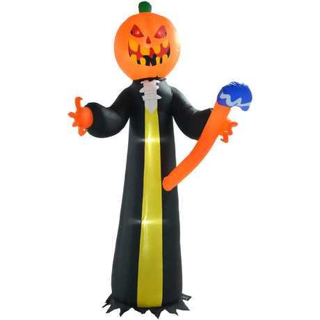 10-Foot Inflatable Pumpkin Ghost with LED Illumination and Hammer Prop