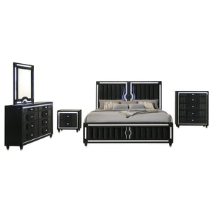Ravenne 5-piece Velvet Upholstered Eastern King LED Bedroom Set Black