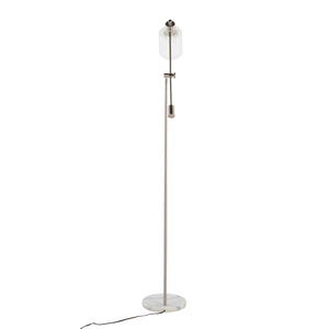 Marcel Contemporary/Glam Floor Lamp in White Marble and Nickel Metal