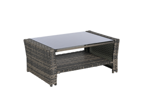 4 Pieces Outdoor Patio Furniture Set with Rattan Chairs and Tempered Glass Table