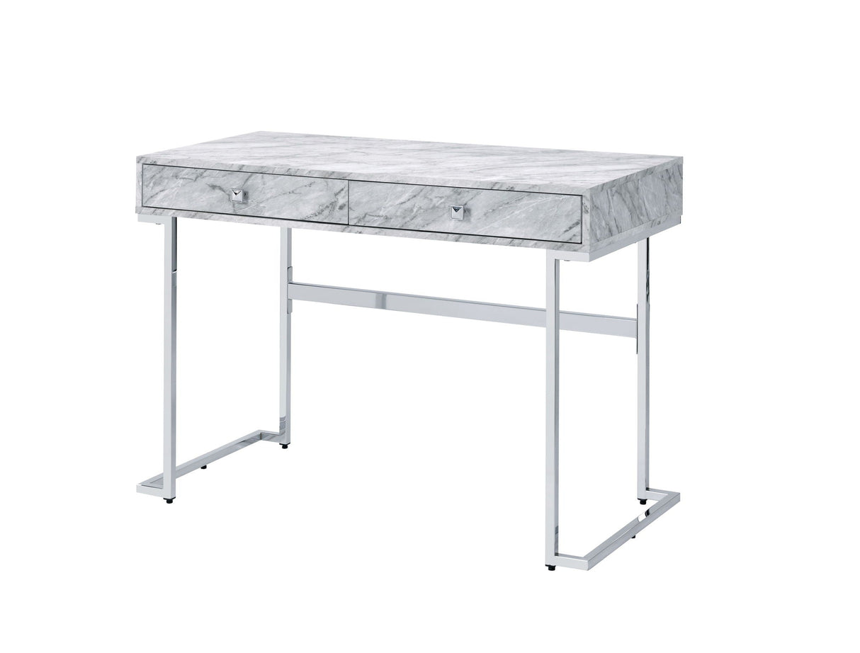 Tigress Printed Faux Marble Top Writing Desk - White