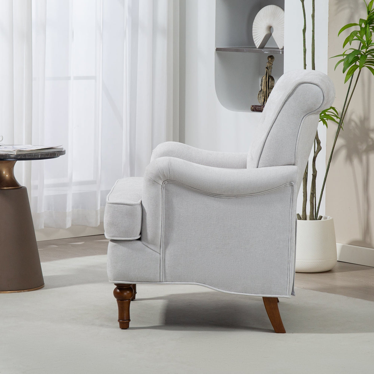 Chenille Tufted Upholstered Rolled Back Accent Chair