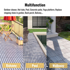 Interlocking Deck Tiles Striped Pattern, Waterproof Anti Mildew Brown