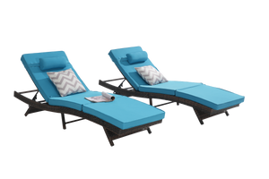 Outdoor Wicker Long Reclining Chair Set of 2 , Wicker Reclining Lounge Chair Lawn Sunbathing Chairs Recliner up to 150°  Beach Poolside Garden