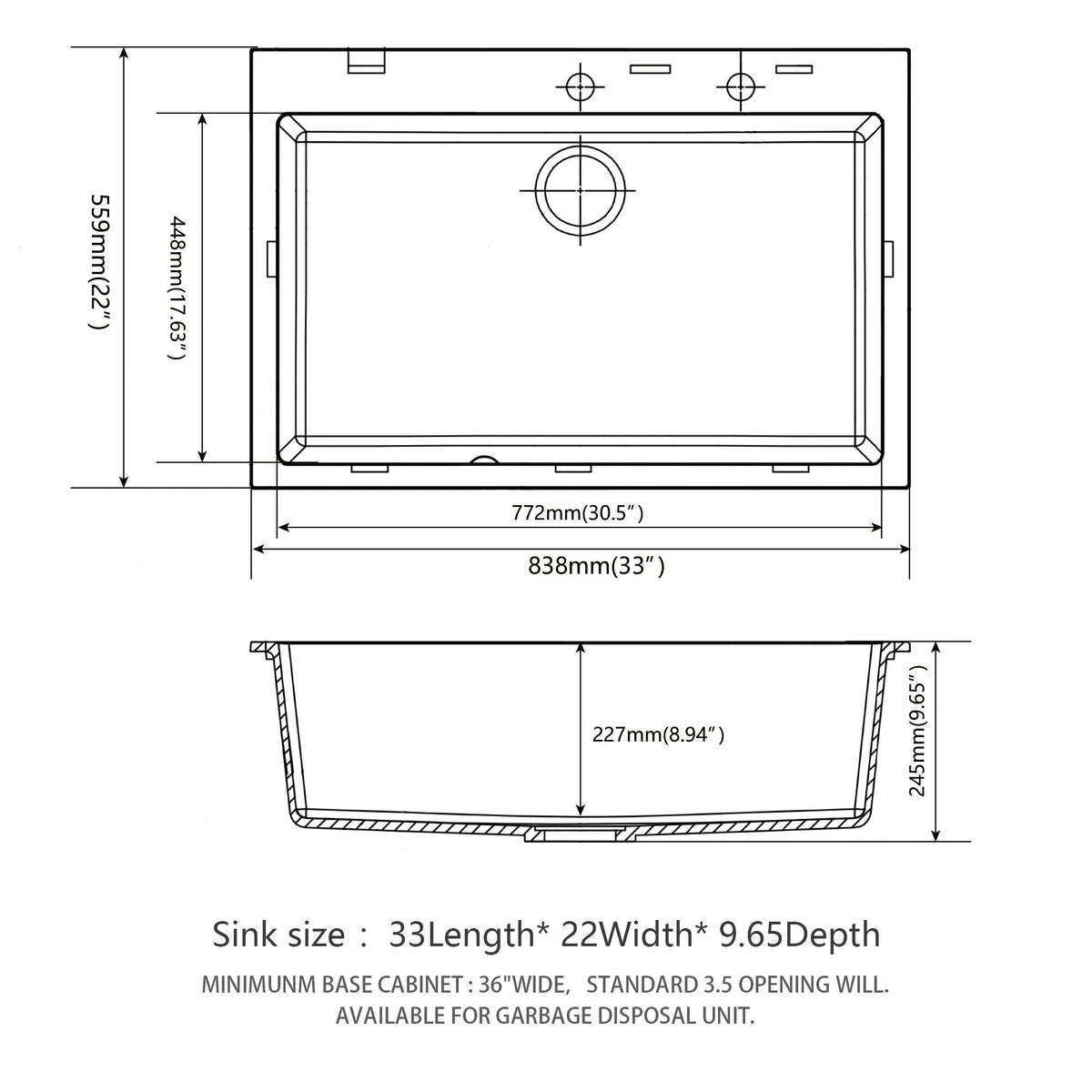 Quartz Kitchen Sink, Granite Composite, Drop In Sink With Durable Design