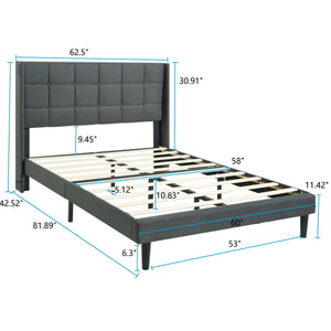 Modern Queen Size Upholstered Platform Bed Frame