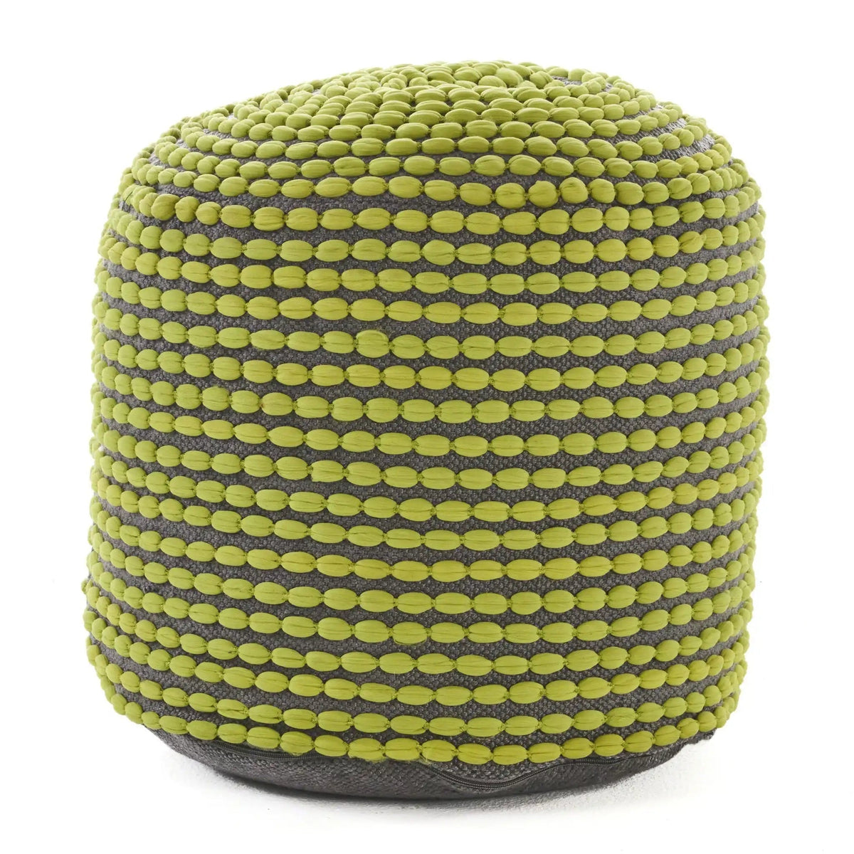 Handcrafted Cylindrical Accent Pouf with Water Resistant Fabric - White, Green, Black