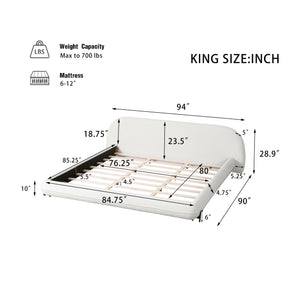 King Size Bed Frame with Boucle Fabric and Thick Headboard - Off White
