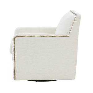 Cream Swivel Accent Chair with Antique Brass Nailhead Trim