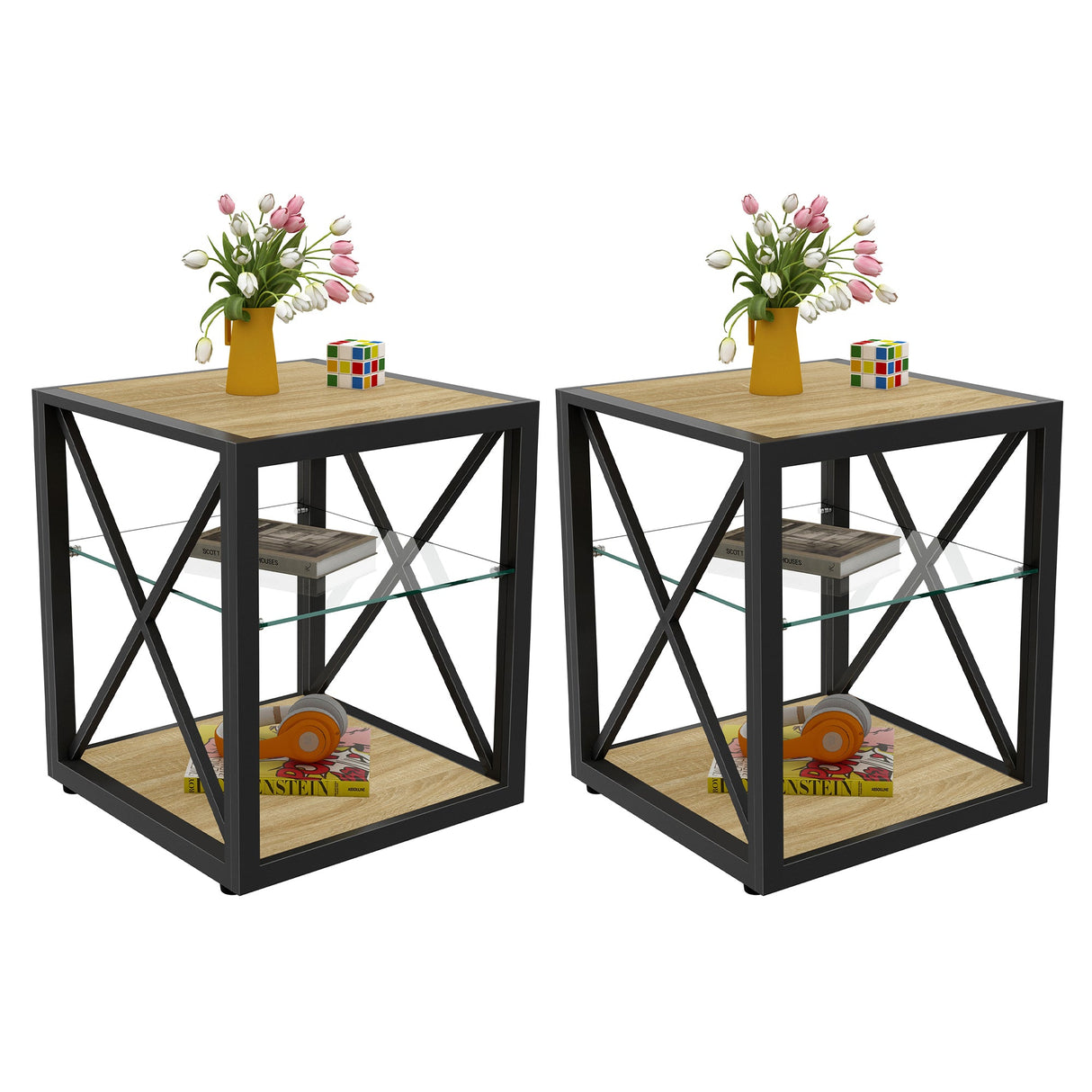 Set of 2 Modern End Table Nightstands
