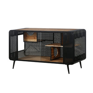 Modern Spacious Cat House with Fir Wood and Iron Frame - Black & Brown