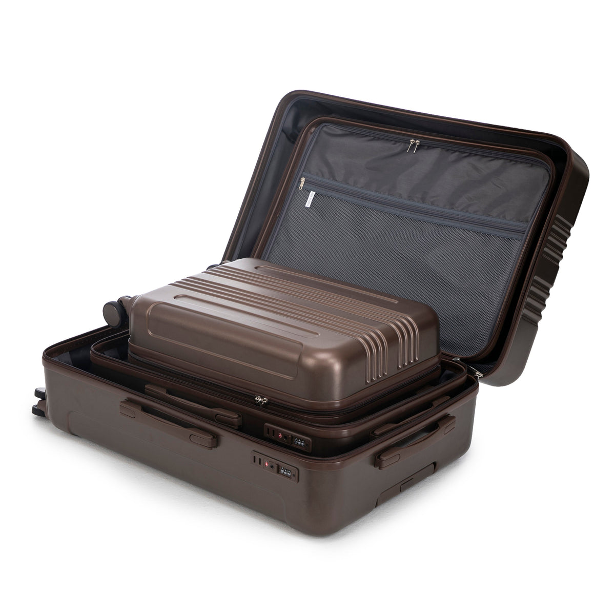 3 Piece ABS Spinner Wheel Luggage Set with Spinner Wheels - Brown