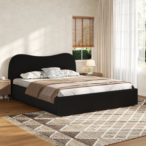 Queen Size Upholstered Platform Bed with Wooden Slats