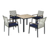 5 Piece Patio Dining Table Set, Acacia Wood Table Top With Umbrella Hole
