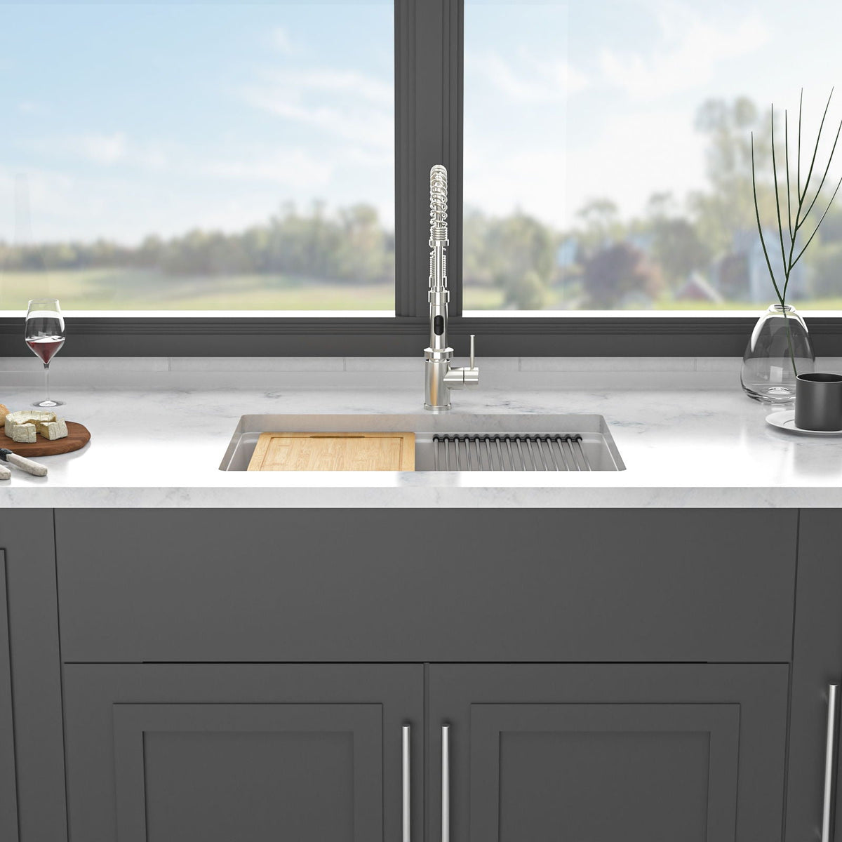 Quartz Kitchen Sink, Composite Workstation, Undermount