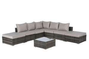 8 Pieces Outdoor Patio Sectional Sofa Couch,Wicker Furniture Conversation Sets with Washable Cushions & Glass Coffee Table for Garden, Poolside, Backyard
