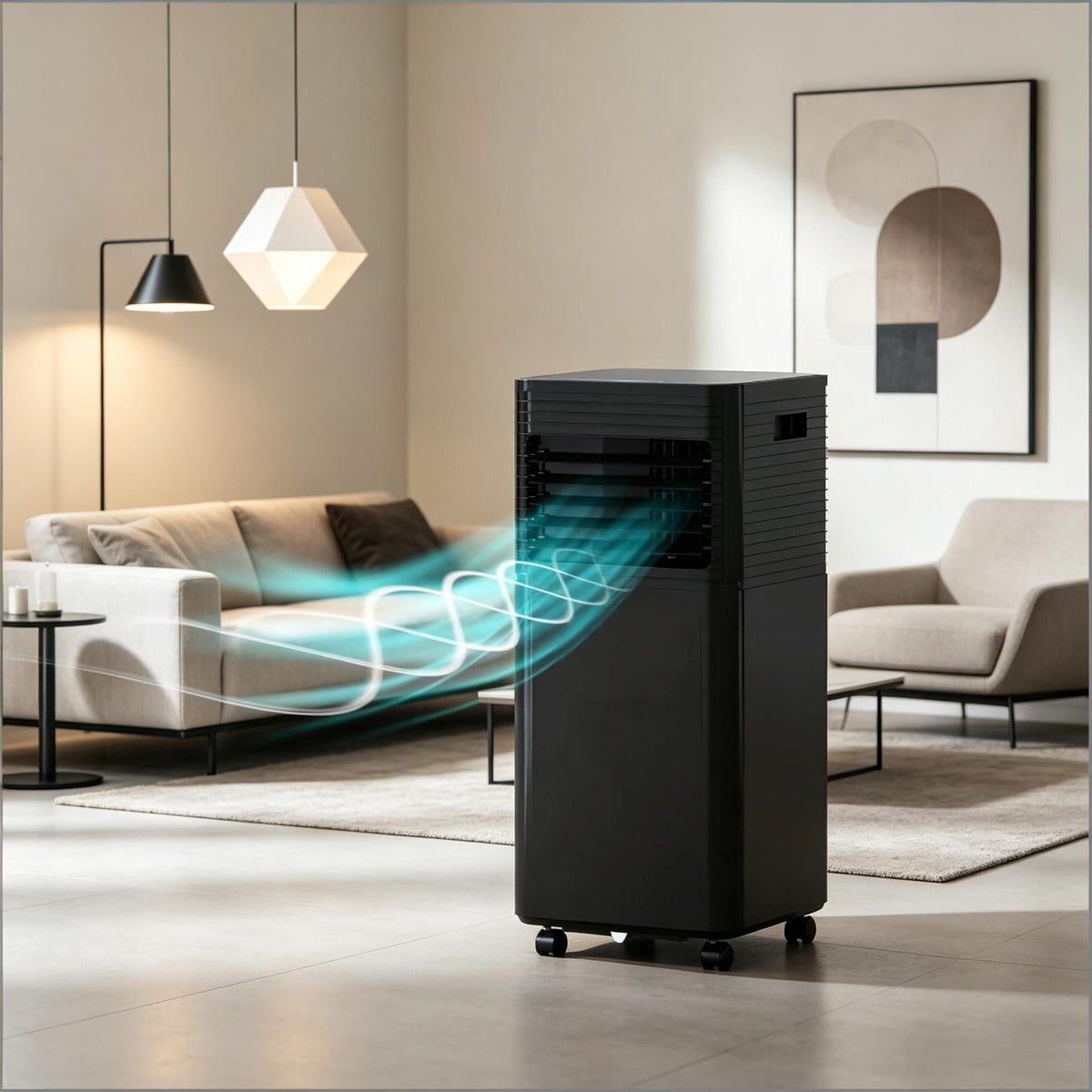 Mobile Air Conditioner with Wheels with LED Display and Remote Control - Black