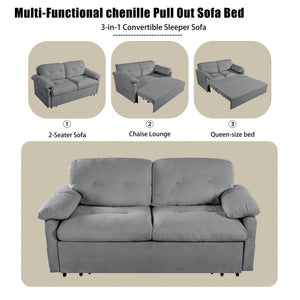 Convertible Pull Out Sofa Bed Queen Size, 3 In 1 With Side Storage