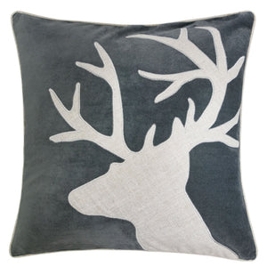 Holiday Reindeer Velvet Accent Pillow 20x20 – Gray and White