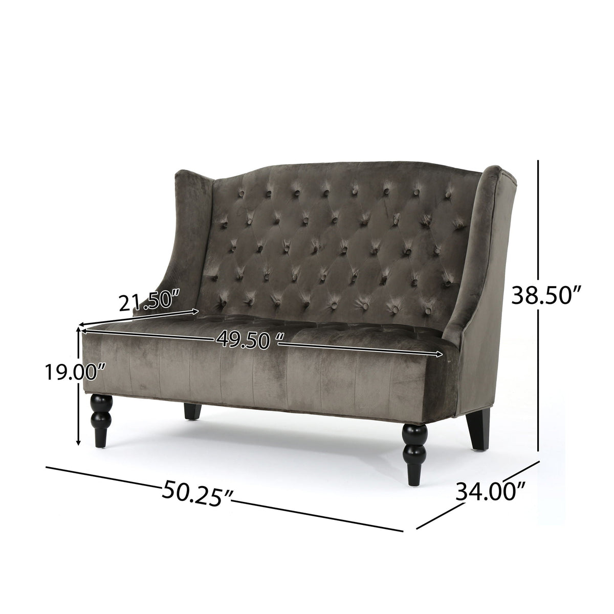 Upholstered Loveseat with Wing Back and Diamond Tufting - Multiple Colors