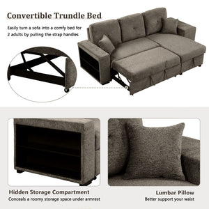 Reversible Sleeper Sectional Sofa Bed With Side Shelf And 2 Stools, Pull-Out L-Shaped Sofa Bed, Corner Sofa-Bed With Storage Chaise Left / Right Hande For Living Room