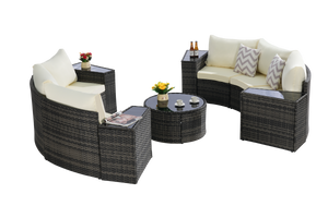 Outdoor Patio Furniture 11-Piece Half-Moon Sectional Round Patio Sofa Set