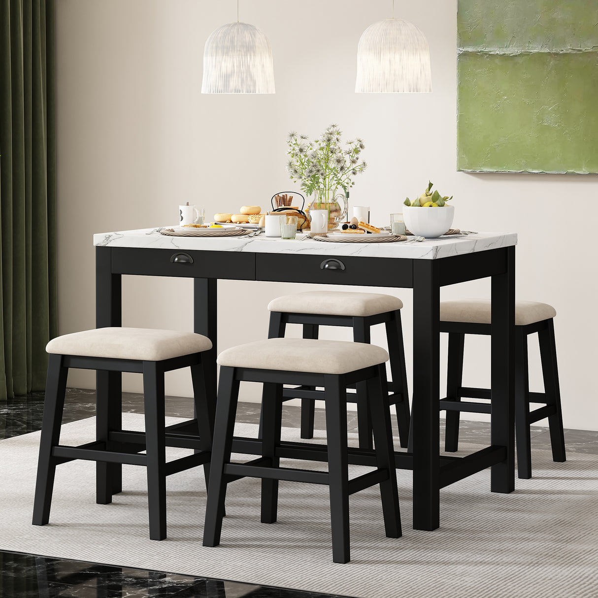 Alexandra Modern Bar Table Set with Hidden Storage Drawers