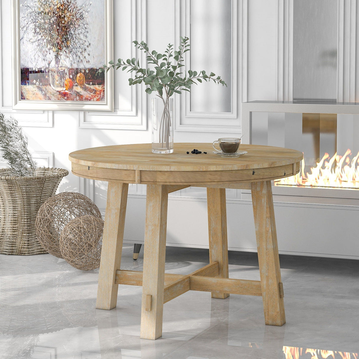 Gia Round Extendable Dining Table with 16" Leaf Wood