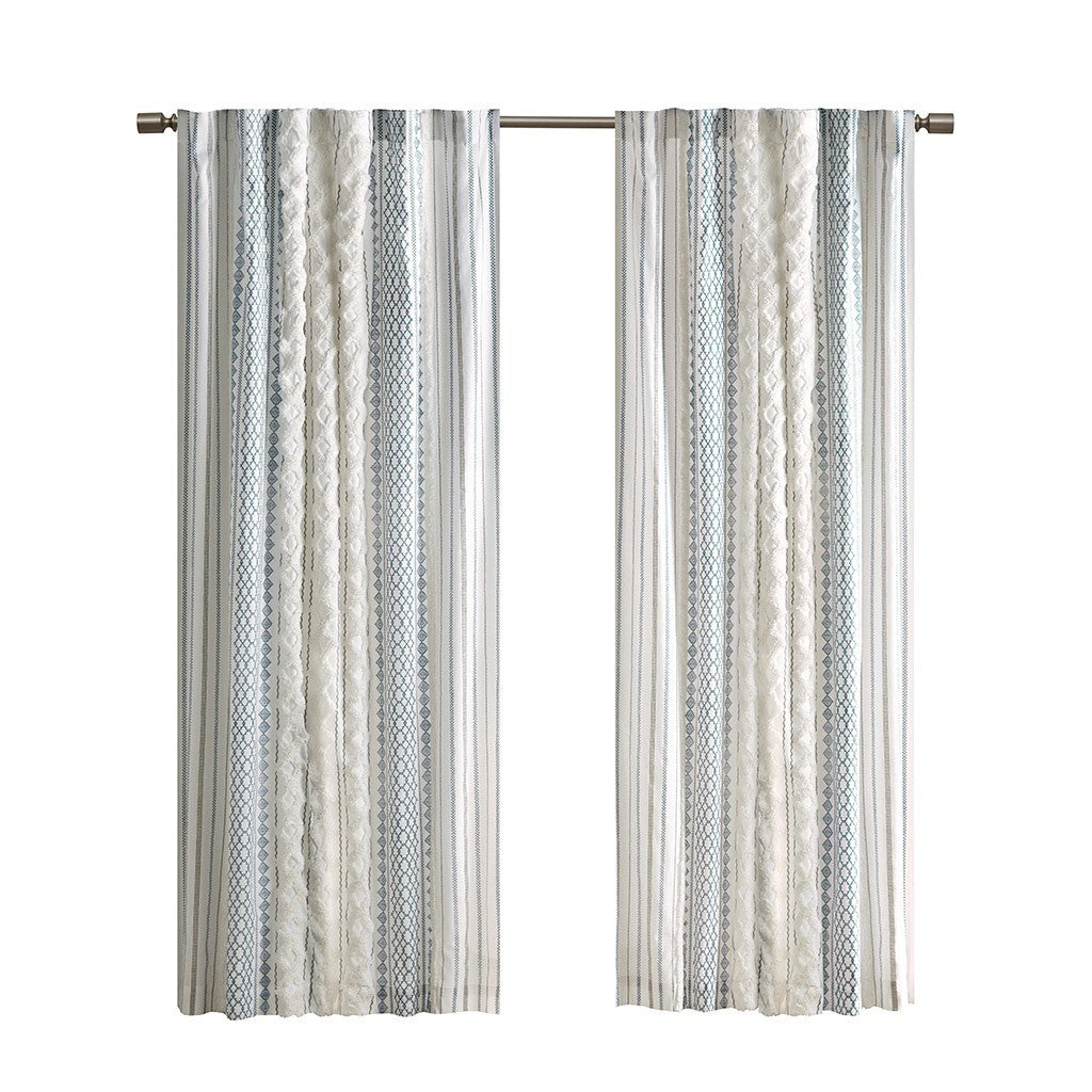 Cotton printed curtain panel with chenille stripe and lining