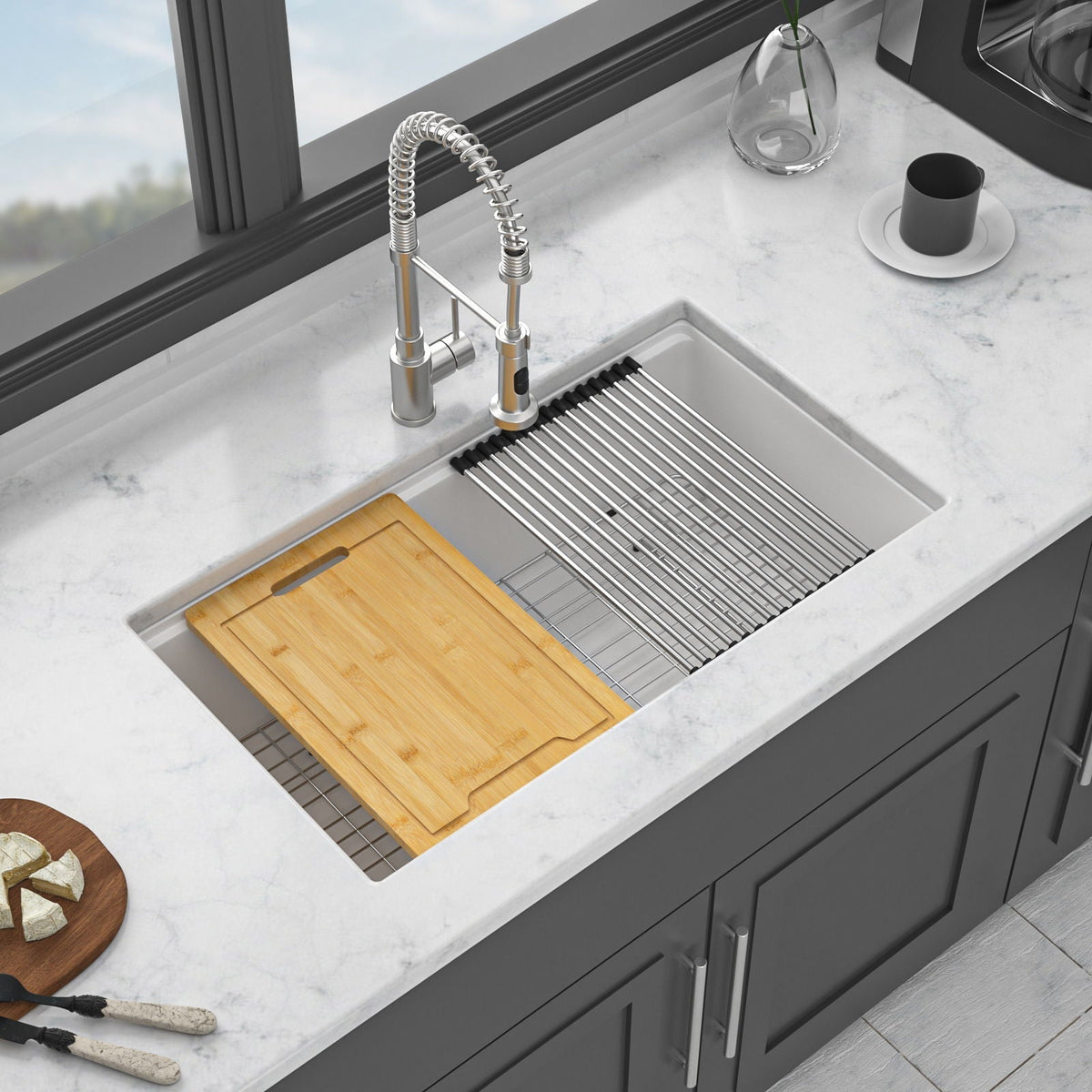 Quartz Kitchen Sink, Granite Composite Workstation Undermount