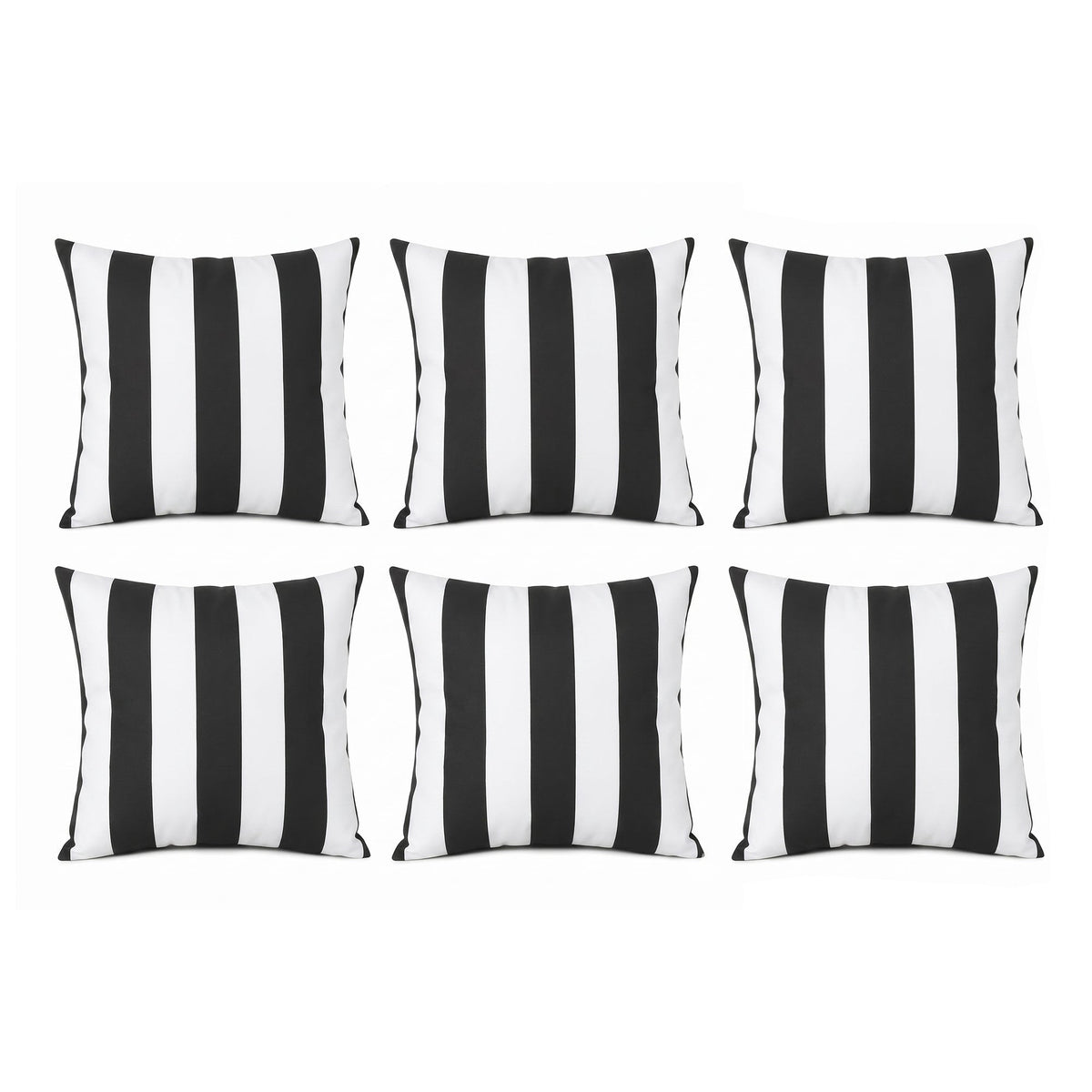 6 Pack Outdoor Pillow Covers (18x18 Inch) - Black/White Striped