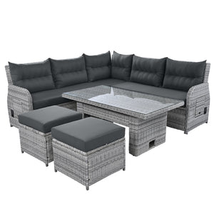 Outdoor Furniture Set Patio Rattan Furniture with Adjustable Table, Recliners, Side Tables, Ottomans