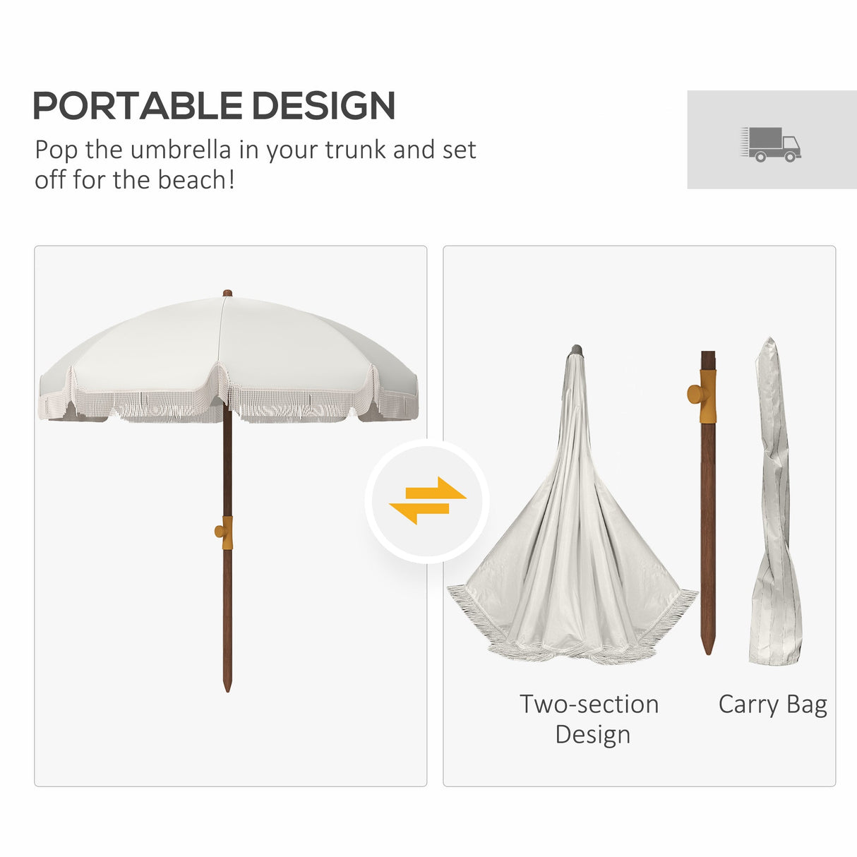 Outsunny 6.2' Portable Beach Umbrella, UV 40+ Ruffled Outdoor Umbrella