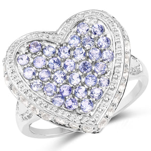 1.81 Carat Genuine Tanzanite and White Topaz .925 Sterling Silver Ring