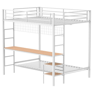 Bettoni Metal Full Over Twin Workstation Bunk Bed Matte White