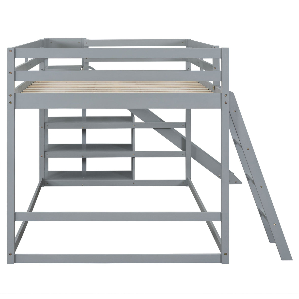 Bunk Bed With Ladder, Slide, And Shelves Pine Wood