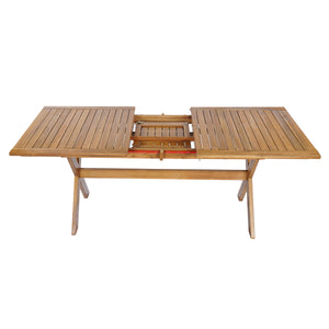 60-76" Acacia Wood Outdoor Dining Table, Telescopic, Teak Finish