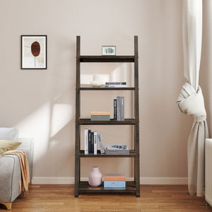 5-Tier Rubber Wood Bookshelf Ladder Storage Rack