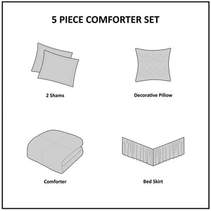 5 Piece Microfiber Ruffled Comforter Set White Queen