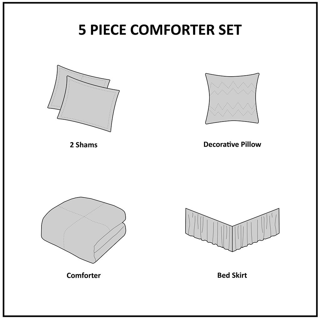White Microfiber Ruffled Comforter Set with Decorative Pillow – Queen
