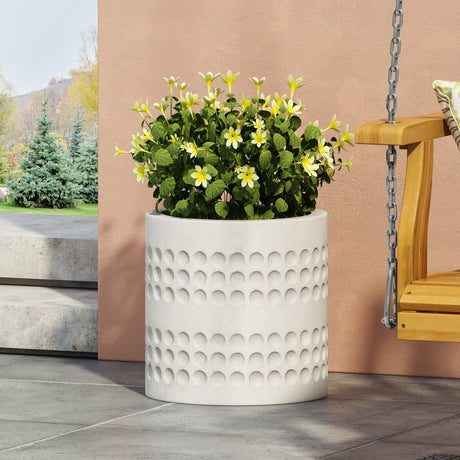 Antique white round planter