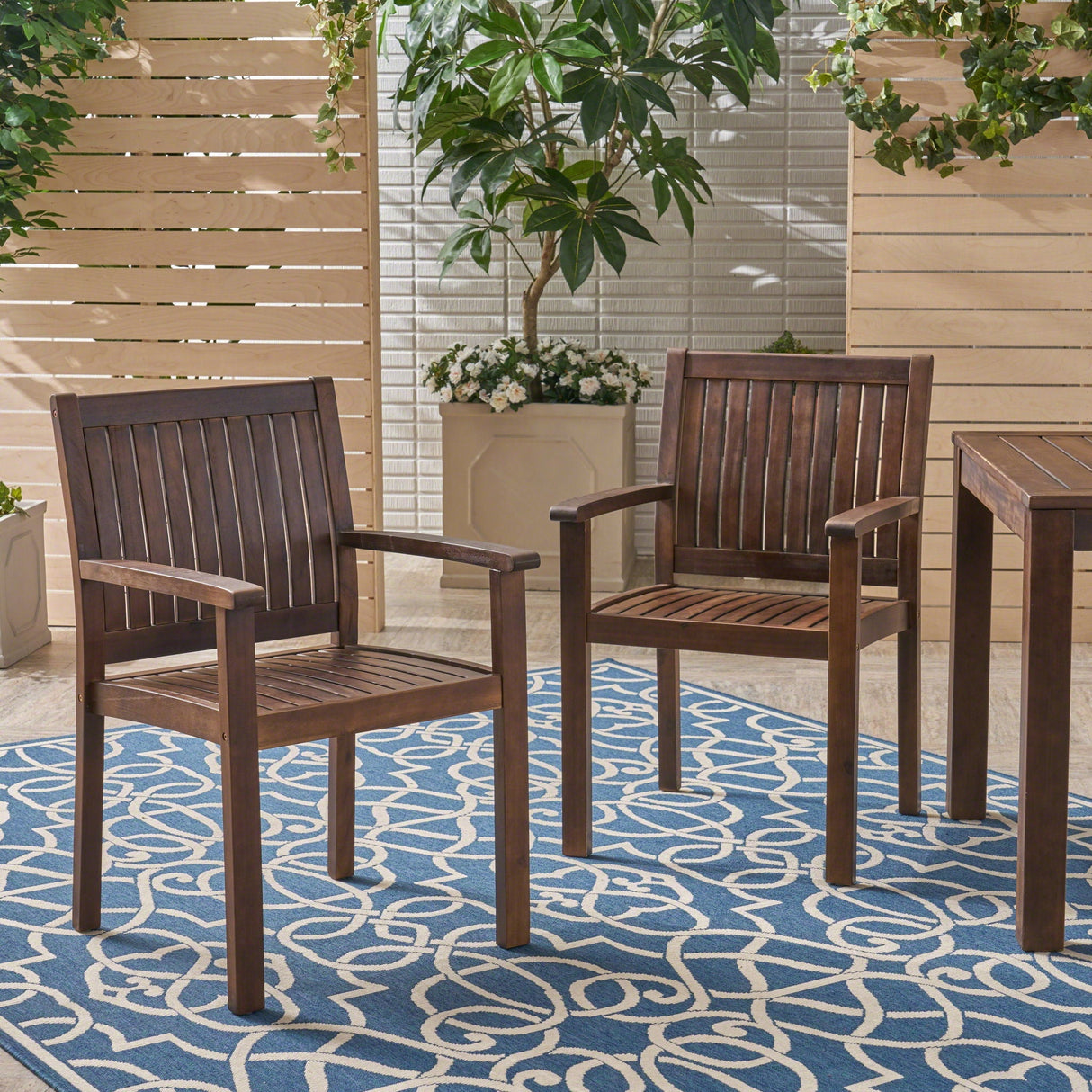 Wilson Rustic Dining Chair Acacia Wood With Slat Panel Design (Set of 2) - Dark Brown
