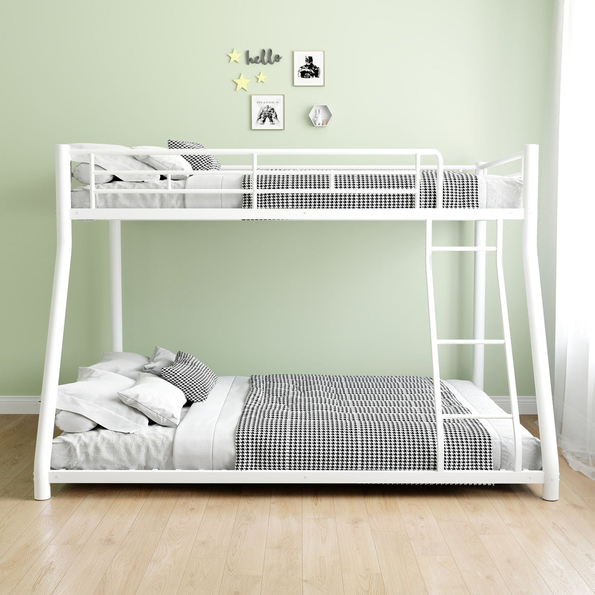 Bunk Bed Frame With Ladder And Guardrail, Heavy Duty Noise Free Design Metal Construction